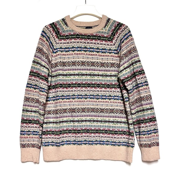 J. Crew Other - JCrew Fair Isle Sweater Mens SZ Large Lambswool Blend Crewneck Neutral Holidays